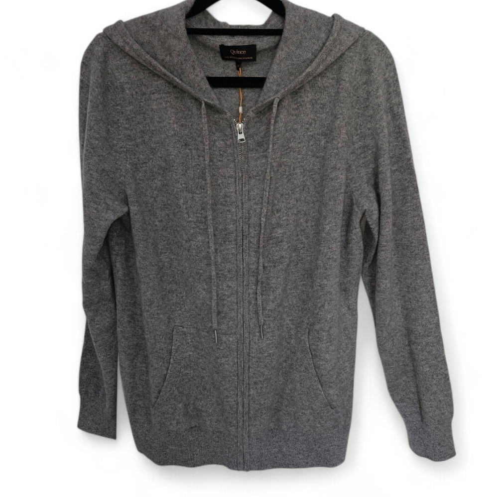 Quince Mongolian Cashmere Full-Zip Hoodie, Size Medium, Heather Grey, NWT - Picture 7 of 11